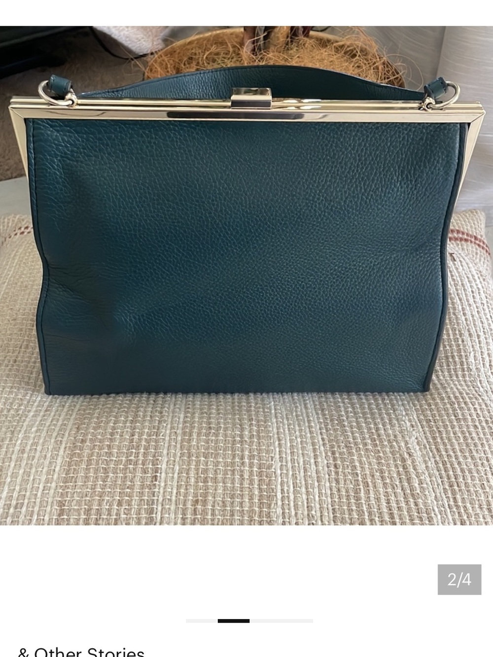 & Other Stories Dark Teal Pebbled Leather Top-Handle Satchel